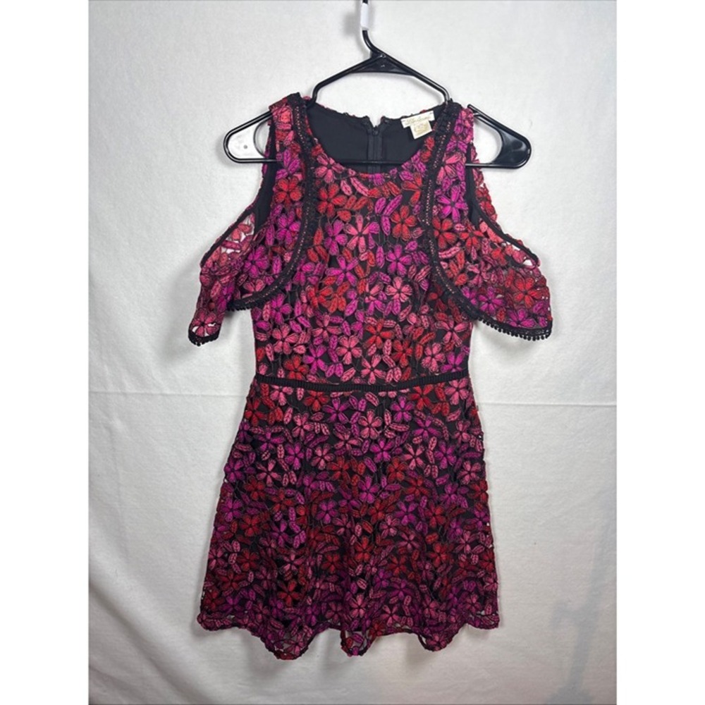 She and Sky Cold Shoulder Embroidered Flower Dress Pink Red Black Size 4